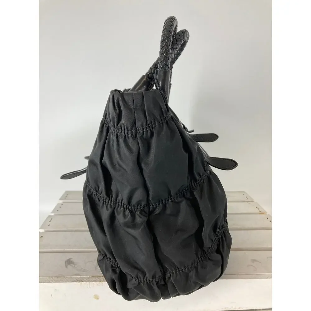 PRADA LARGE BLACK NYLON HANDBAG WITH BRAIDED LEATHER HANDLES - Picture 3 of 16